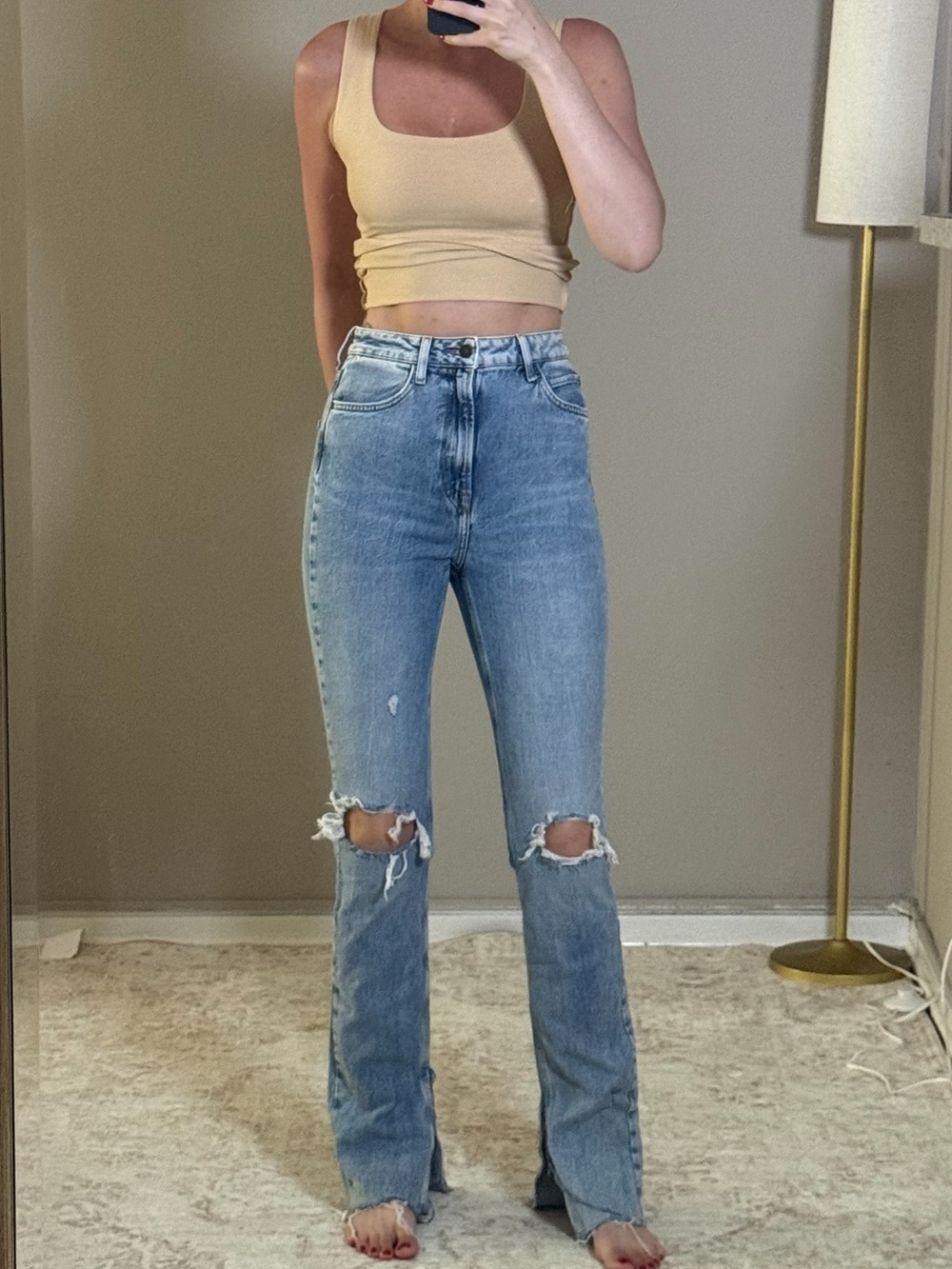 Zara Light Blue Ripped Flare Jeans